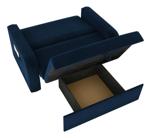 Sofá Cama Com Baú 2 Lugares Daiane Suede Azul Matrix