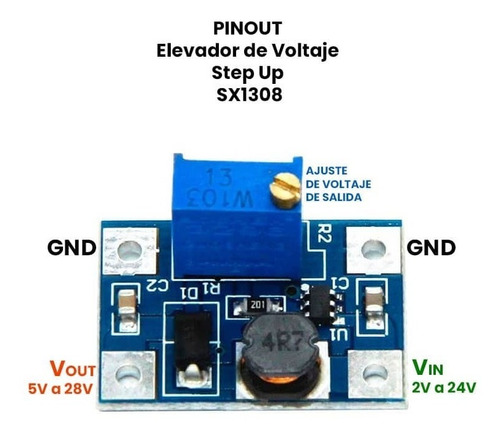 Imagen 2 de 2 de Sx1308 Dc-dc Elevador De Voltaje 2-24v A 2-28v 2a X02 Und