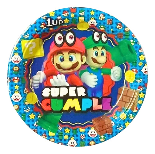 Platos Super Mario Bros 6pcs Para Cumpleaños Party Express