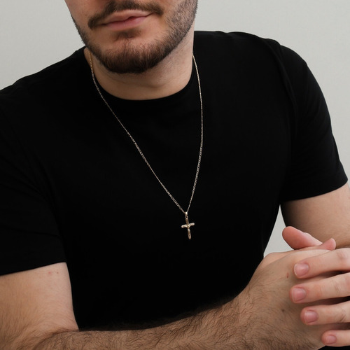 Imagem 2 de 3 de Corrente Cordão Masculina 1x1 Banhada Ouro 18k Pingente Cruz
