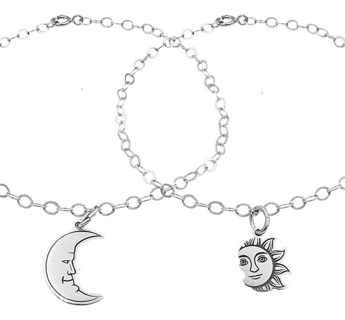 2 Pulseras Y 2 Dijes Luna Y Sol  Plata 925