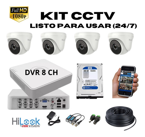 Kit Cctv Hd Camaras Seguridad Dvr 8ch 4 Cam Domo 1080p 500gb