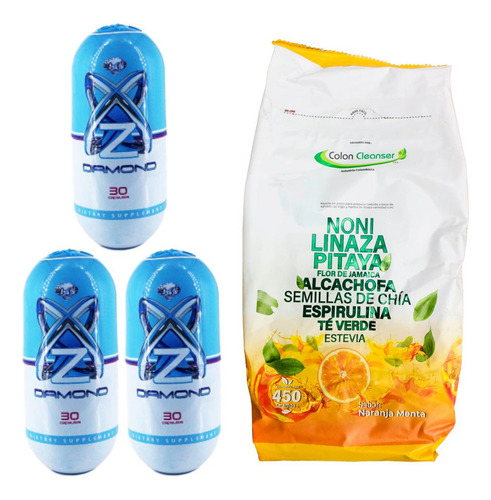 Pastillas Zx Diamon X3 + Fibra Colon Cleanser Sabor Naraja