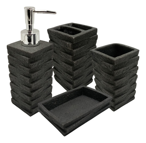 Set Juego De Baño Símil Piedra 4 Piezas Jabonera Dispenser 