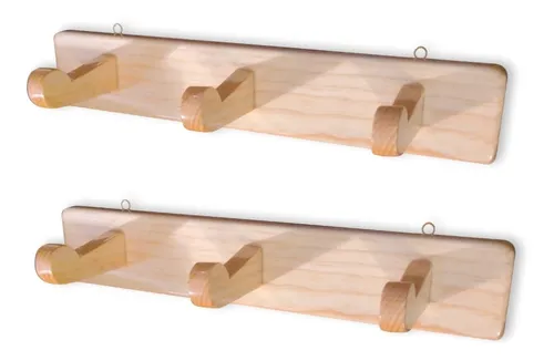 Perchero De Madera De Pared Con 3 Ganchos 1 Par 2pzs
