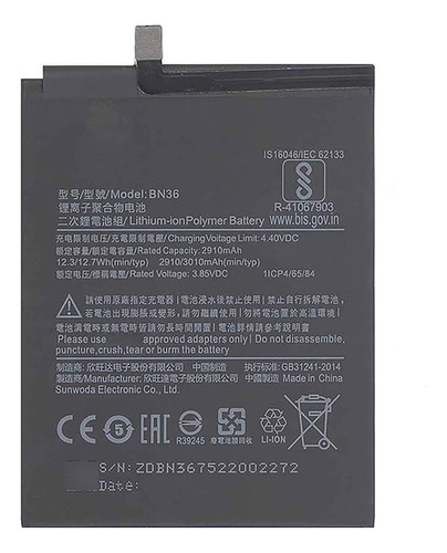 Bateria Bn36 Para Xiaomi Mi 6x Mi A2 Bn36 Con Garantia 100%
