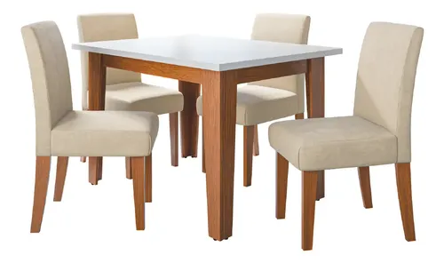 Sala De Jantar Mesa Miami Com 4 Cadeiras Trieste Madeirado