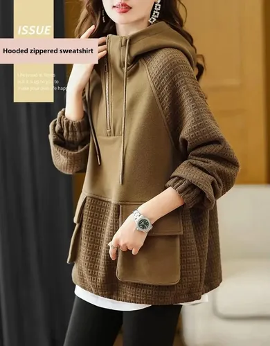 Sudadera Con Capucha Y Cremallera Color Block Para Mujer