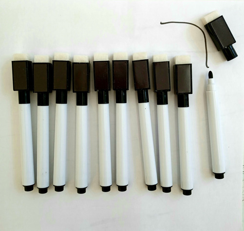 Imagem 5 de 6 de Kit 10 Canetas Pretas Com Ímã E Apagador Para Quadro Branco