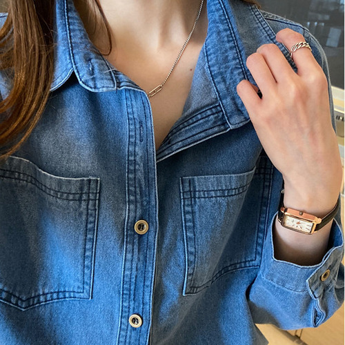 Camisa De Mezclilla Para Dama Azul Mezclilla Oscura Y Clara