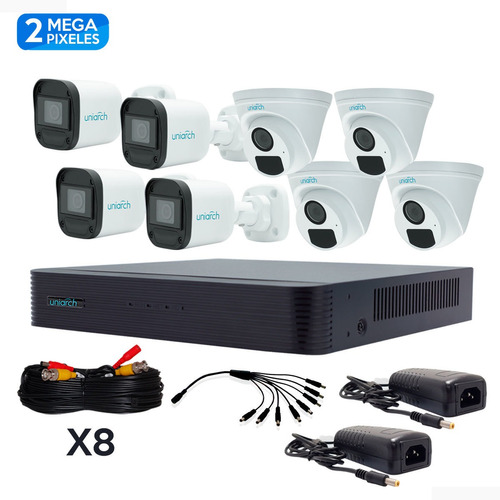 Kit Cctv 2mp 4 Cámaras Bullet + 4 Domo Exterior Ip67 Uniarch