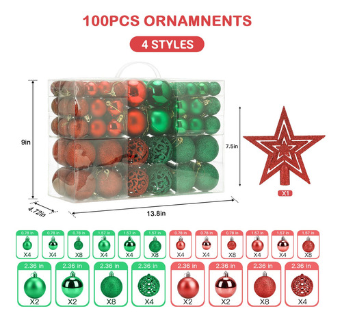Juego 100 Adornos Inastillables Miniesferas Navidad Rojo Ver