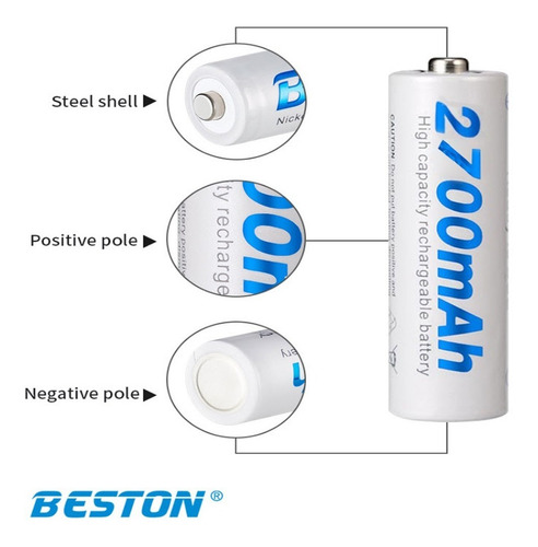 Imagen 4 de 7 de Cargador + Pilas Bateria Beston Aa Recargables X 4