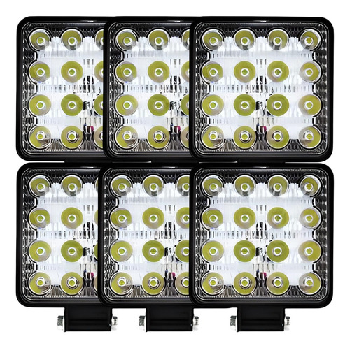 6 Farol Milha 16 Led 48w 12v/24v Quadrado Off Road Universal