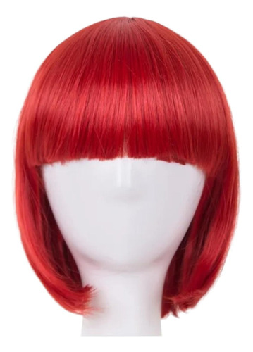 Peluca Rojo Neutro Corta Cabello Liso Y Fleco Kanekalon