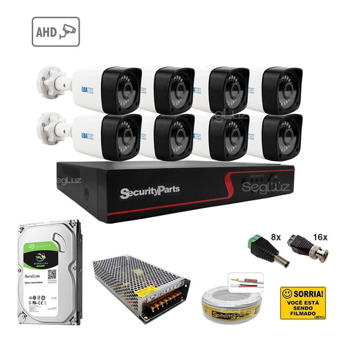 Kit Cftv Dvr 8 Câmeras Segurança Ahd 720p + Hd Securityparts