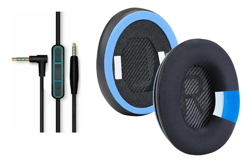 Kit Espuma com Gel e Cabo Para Fone Bose Qc25 Qc35 Dj Cor Preto