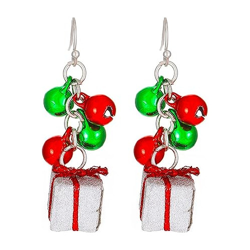 Pendientes Cascabeles Navideños Mujer Niñas Rojo Verde Plata