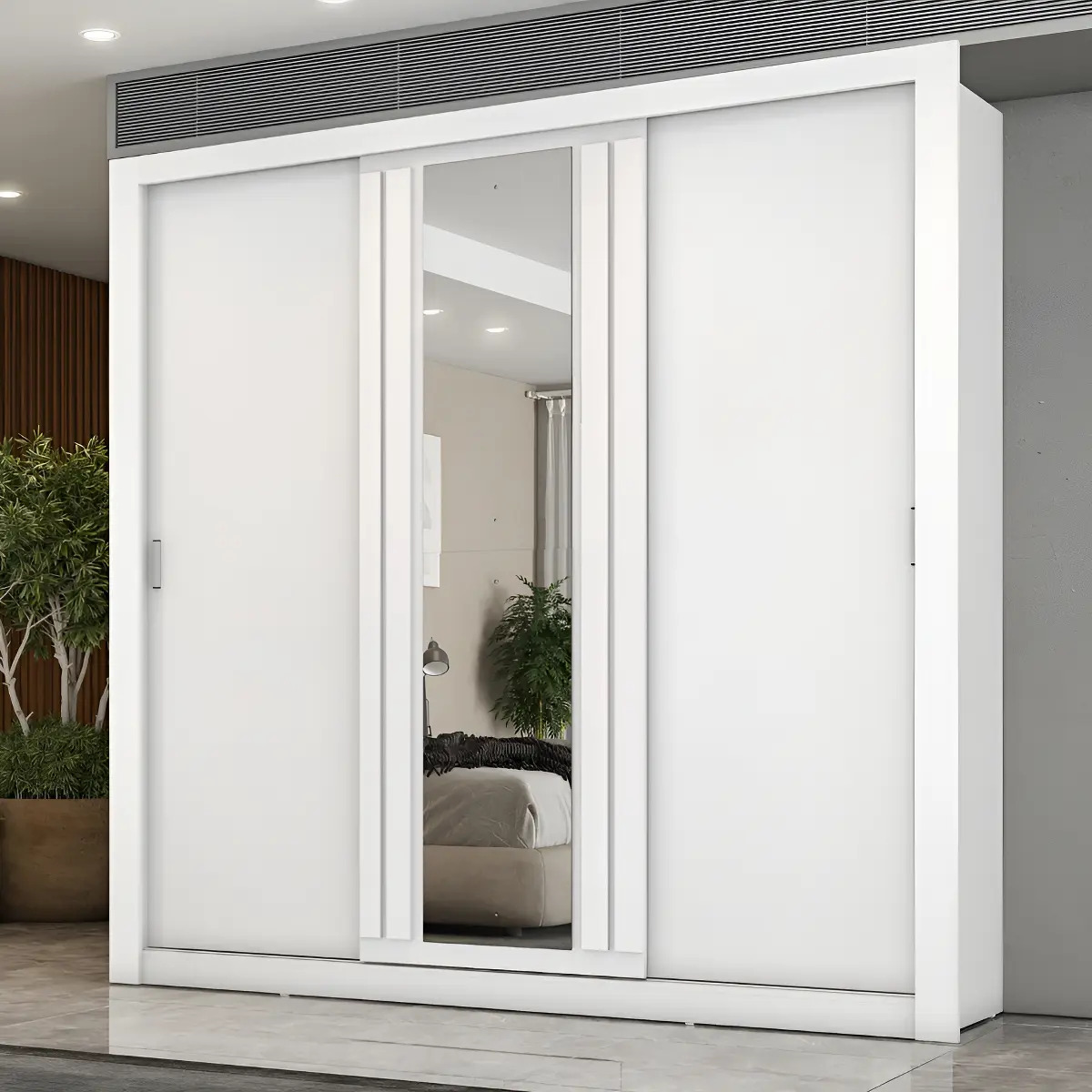 Guarda Roupa Casal 3 Portas Doha Lux Espelho Carraro Branco