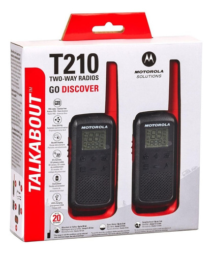 Walkie-talkie Motorola T210 T210 De 2 Radios Y Frecuencia Frs/gmrs. - Negro Con Rojo 5v