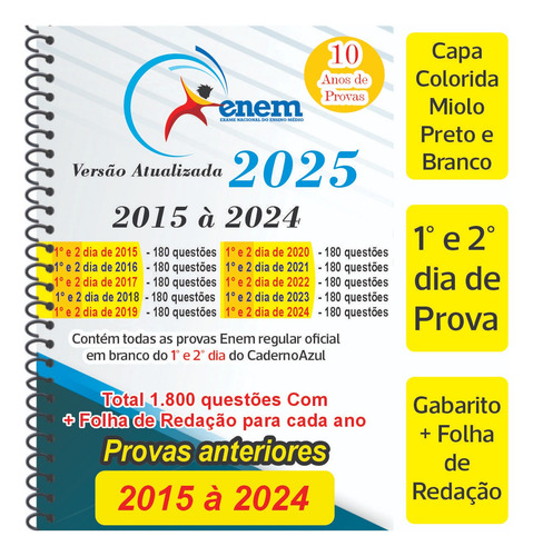 Enem 2025 Provas Anteriores De 2015 A 2024 1 E 2 Dia Gabarit