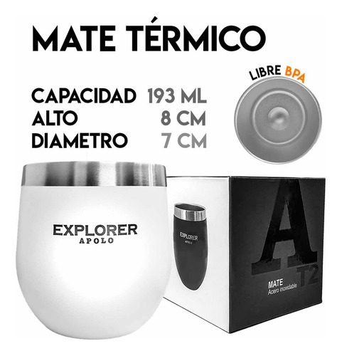 Imagen 2 de 9 de Termo Acero Inoxidable Explorer 1 Lt + Mate 193ml + Bombilla
