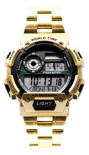 P1817g-m1801 - Reloj Pegaso Digital Dorado Hora Mund.