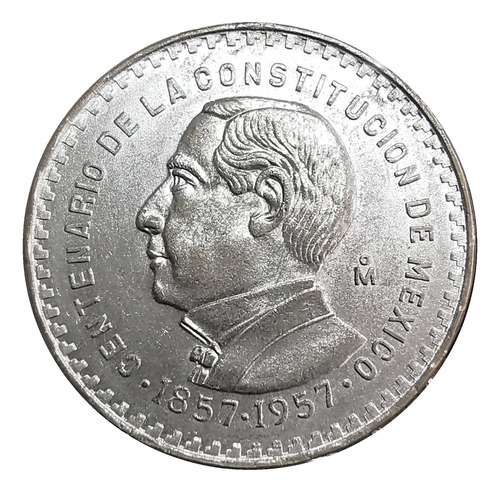 1 Un Peso Juárez 1957 Plata Aniversario De La Constitucion