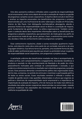 Responsabilidade Social Empresarial: Um Estudo sobre a Avaliação de Impacto no Processo de Gestão, de Scagnolato, Ana Lúcia. Editorial Appris Editora e Livraria Eireli - ME, capa mole em português, 2022