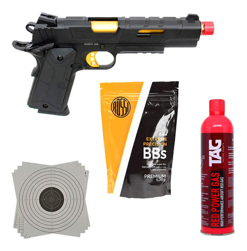 Pistola Airsoft 6mm 1911 Gold + Bbs + Gas Red