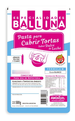 Pasta Para Cubrir Torta Ballina Ddll Color Blanco 500gr