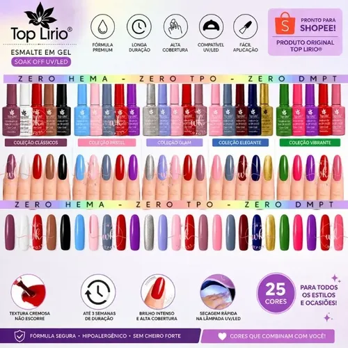 Kit C/5 Esmaltes Em Gel Uv Led Manicure Alta Fixação Unha Kit Contém 3 Esmaltes, Cor Aleatório