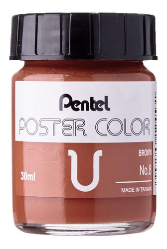 Tinta Guache Profissional Poster Pentel 30ml Marrom Cor 8 - Marrom