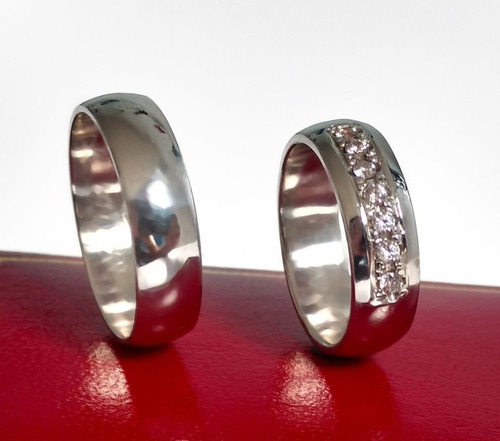 Argollas Matrimonio Plata Media Caña Y Circones + Obsequio