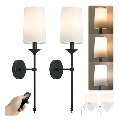 Juego De 2 Candelabros De Pared Negros Con Control Remoto In