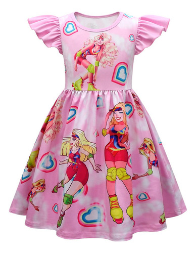 Vestido De Princesa Con Estampado De Barbie Para Niña