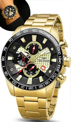 Relógio Technos OS1ACA/1P Cronógrafo Carbon Dourado Preto Masculino