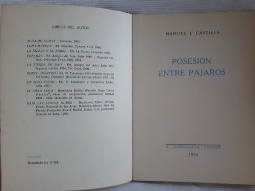 Imagen 9 de 10 de Posesion Entre Pajaros Manuel J Castilla 1º Ed Burnichon