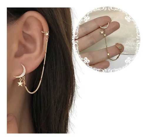 Aretes Mujer Ear Cuff Solitario Ear Cuff Luna Dorada