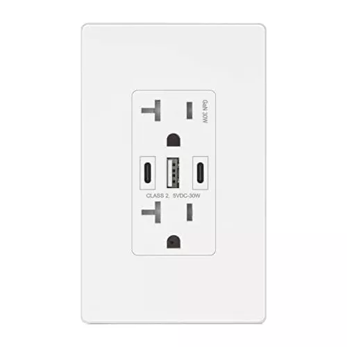 Enchufe De Pared Usb Gan De 30w 6amp 3 Puertos, Toma De