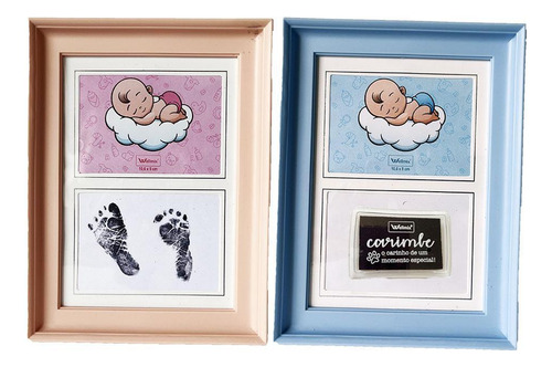 Porta Retrato Plástico Com Carimbo Pé E Mão Bebê 10x15