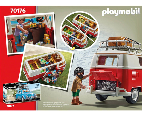Playmobil Volkswagen T1 Caravana +74pcs 2 Figuras 70176 Volkswagen T1 Caravana