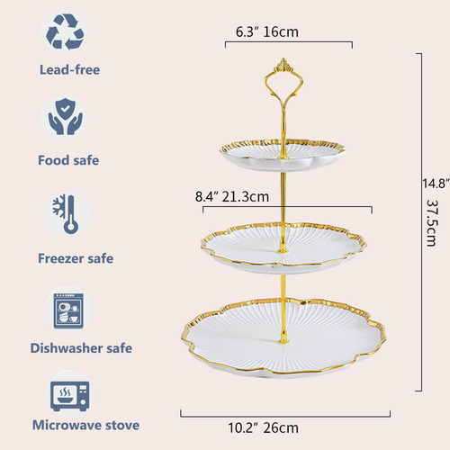 Bandeja De Porcelana 3 Niveles Soporte Para Cupcakes Floral 12.2 Pulgadas (3 Niveles)