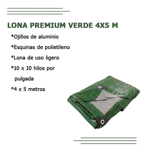 Imagen 2 de 3 de Lona Premium Verde 4 X 5 M Polietileno Ojillos De Aluminio
