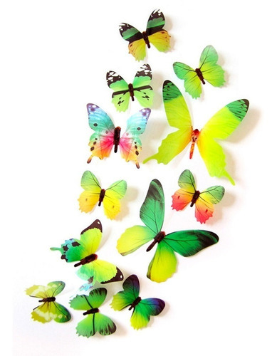 24 Mariposas En 3d Con Adhesivo Decoracion  Verdes