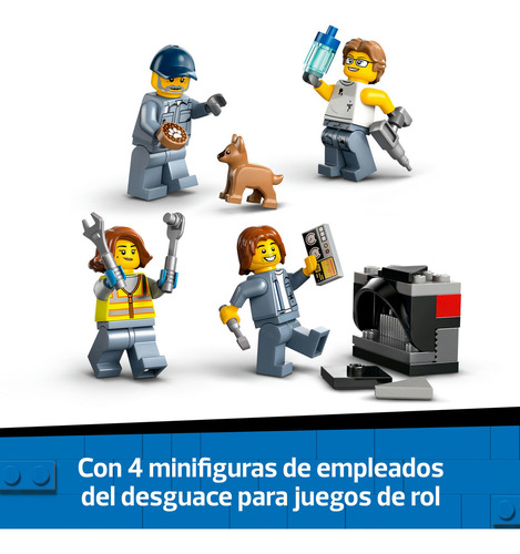 LEGO® City Deshuesadero con Autos 60472; Juguete de reciclaje; depósito de chatarra con compactadora y grúa; set para niños 7+; incluye 2 vehículos y 4 minifiguras