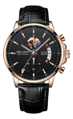 Reloj De Cuarzo Belushi Para Hombre, De Piel, Luminoso, Resi