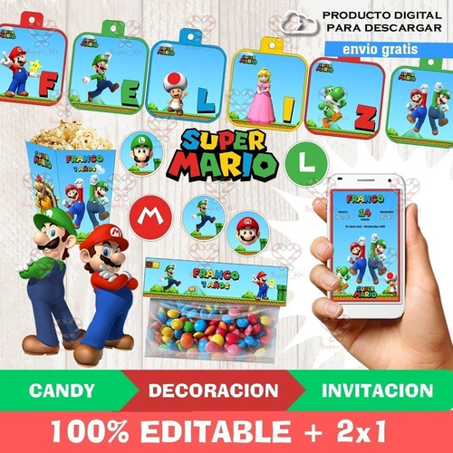 Kit Imprimible Super Mario Bros Editable Sp