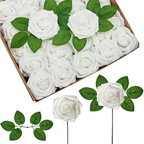 Rosas Artificiales Color Blanco 50 Piezas De Caucho Espuma