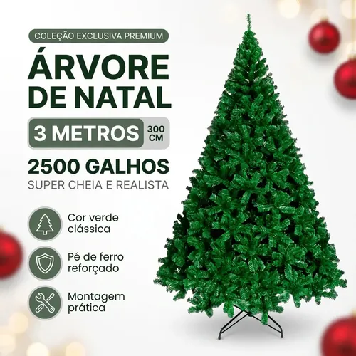 Inpari Imports Árvore de Natal Verde 300 cm 2500 Galhos Cheios De Luxo Pé de Ferr
